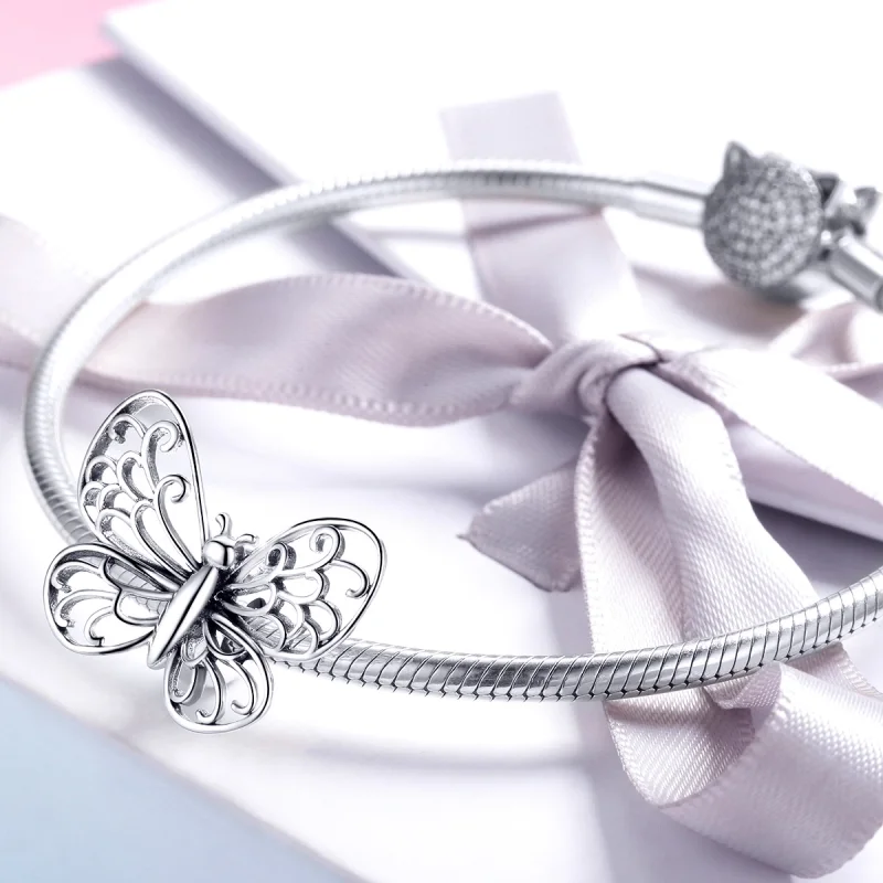 (image for) Pandora Style Silver Butterfly Charm - BSC062 - View 3