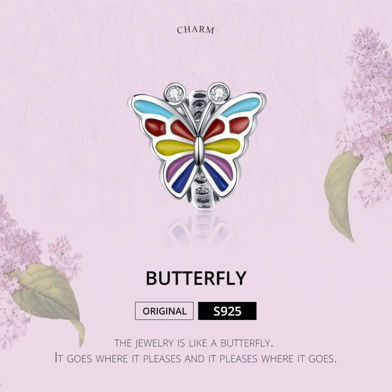 (image for) Pandora Style Silver Butterfly Charm - SCC1195 - View 2