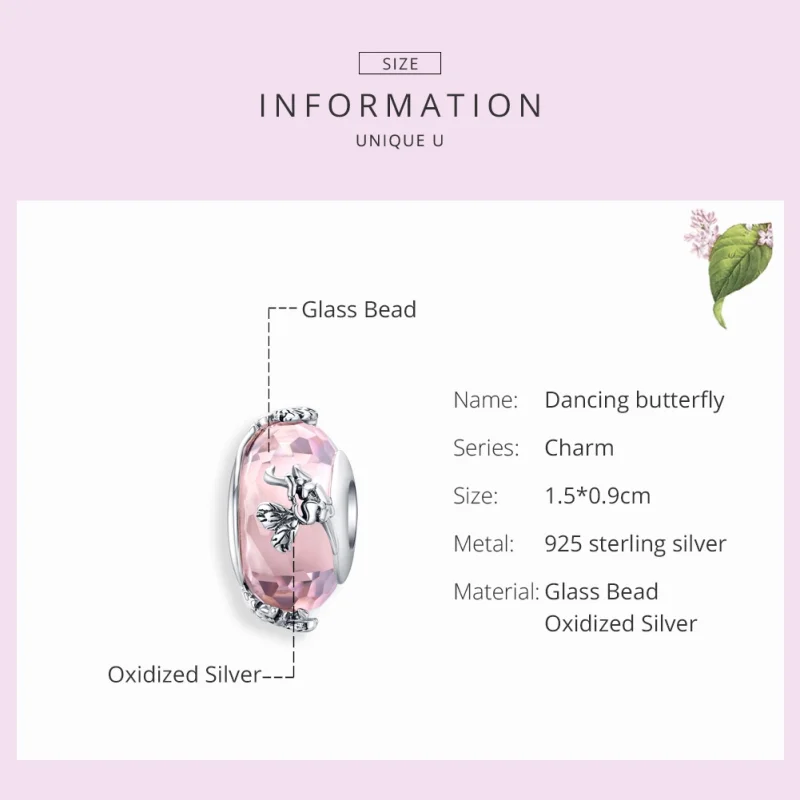 (image for) Pandora Style Silver Butterfly Murano Glass Charm - SCC1285 - View 2