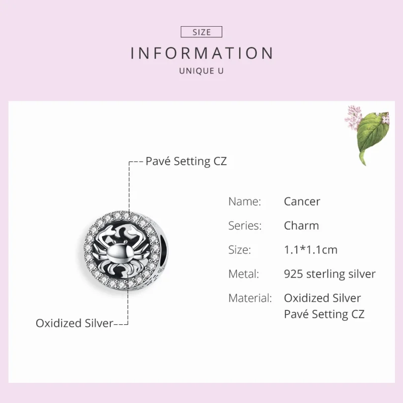 (image for) Pandora Style Silver Cancer Charm - SCC1213 - View 4