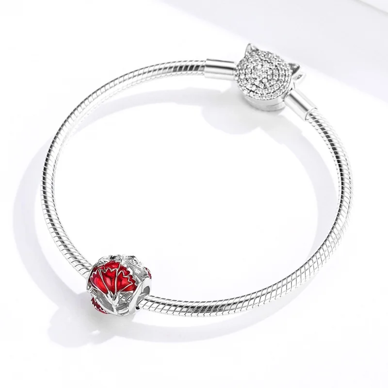 (image for) Pandora Style Silver Carnation Charm - BSC097 - View 3