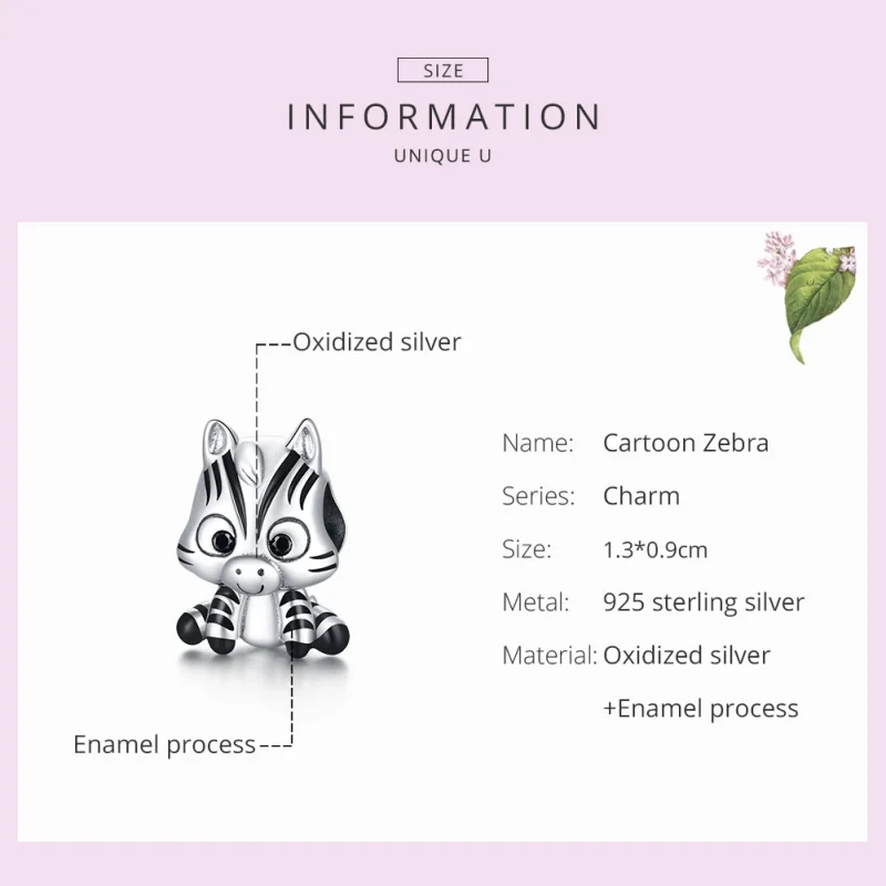 (image for) Pandora Style Silver Cartoon Zebra Charm - BSC387 - View 7