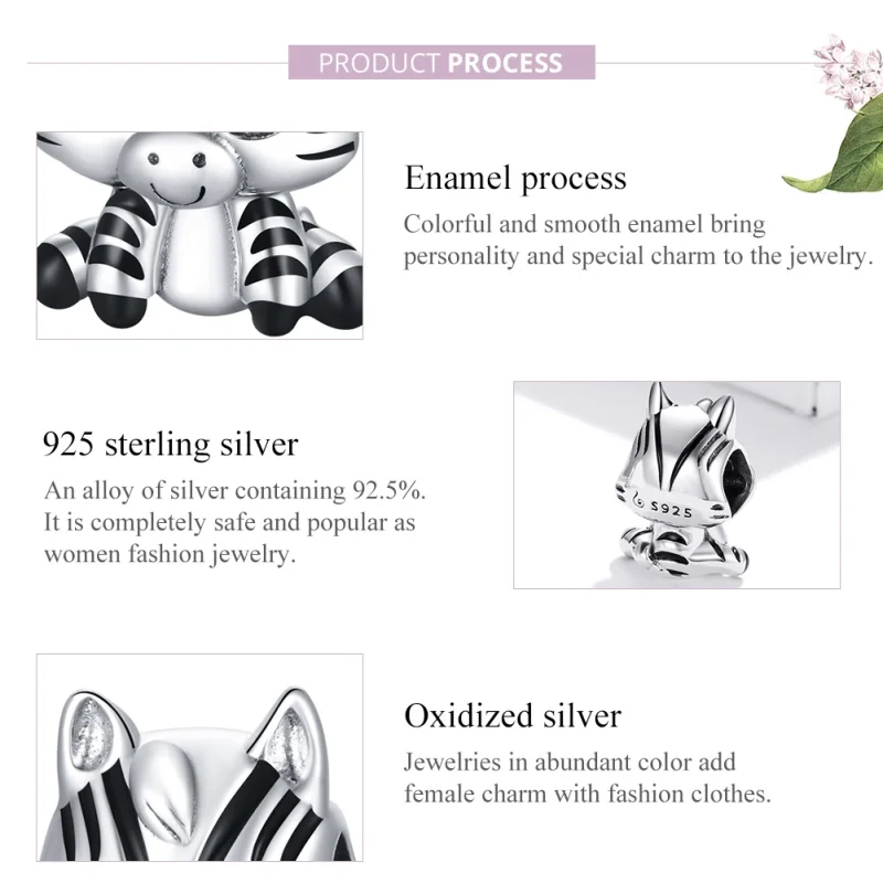 (image for) Pandora Style Silver Cartoon Zebra Charm - BSC387 - View 8