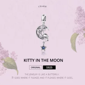 Pandora Style Silver Cat Play with Stars Dangle Charm - SCC1205 Pandora Style Silver Cat Play with Stars Dangle Charm - SCC1205