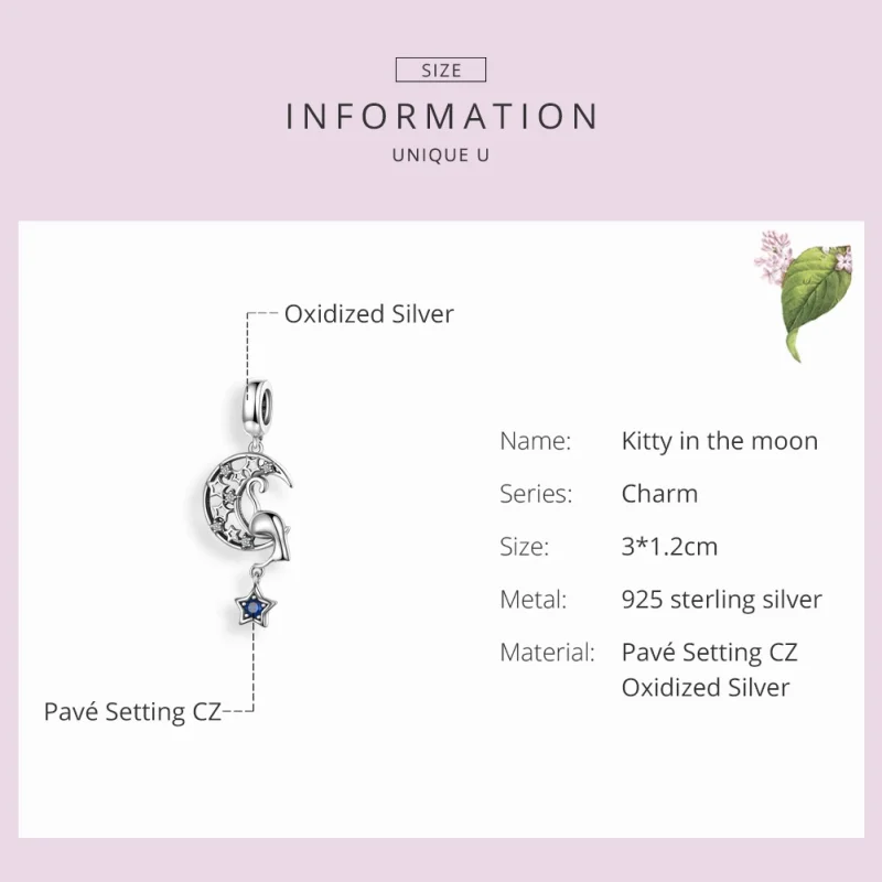 (image for) Pandora Style Silver Cat Play with Stars Dangle Charm - SCC1205 - View 3