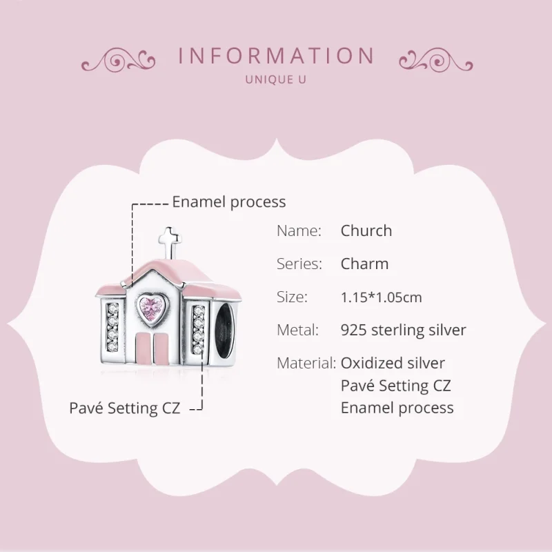 (image for) Pandora Style Silver Church Charm - SCC1810 - View 6