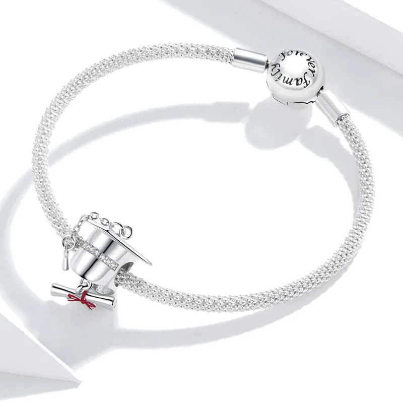 (image for) Pandora Style Silver College Graduation Cap Charm - BSC357 - View 3