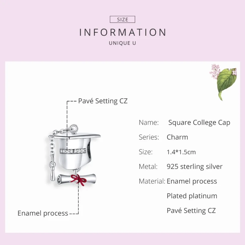 (image for) Pandora Style Silver College Graduation Cap Charm - BSC357 - View 7