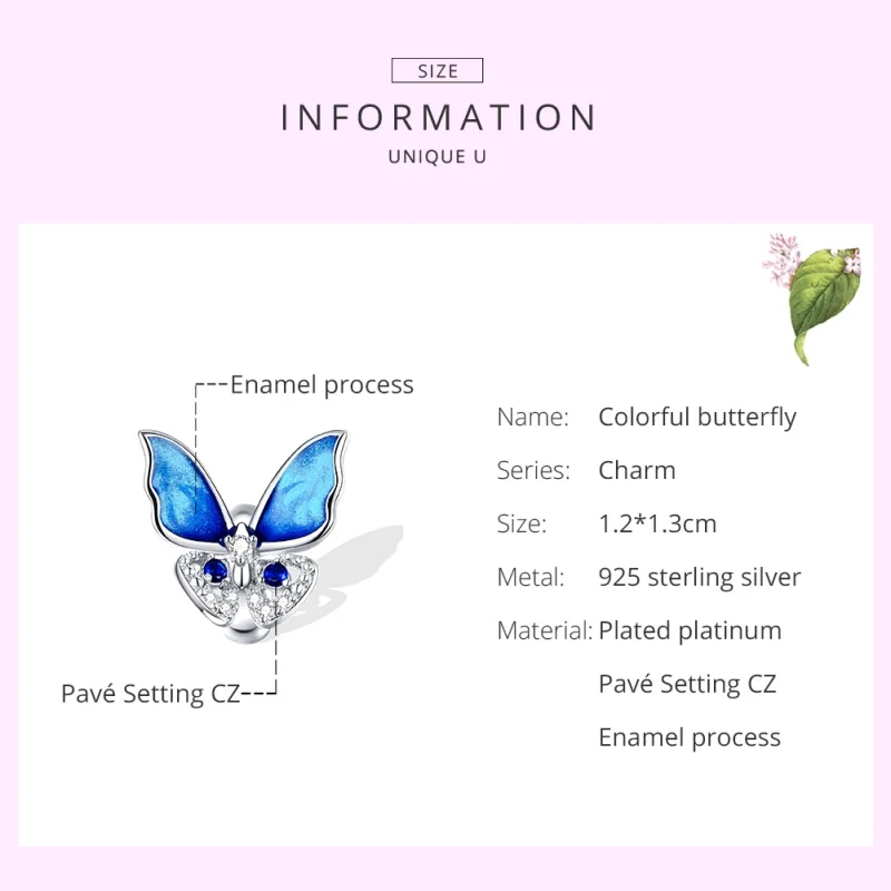 (image for) Pandora Style Silver Colorful Butterfly Charm - BSC405 - View 7