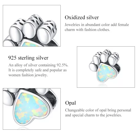 Pandora Style Silver Cute Dog Paw Charm - SCC1676