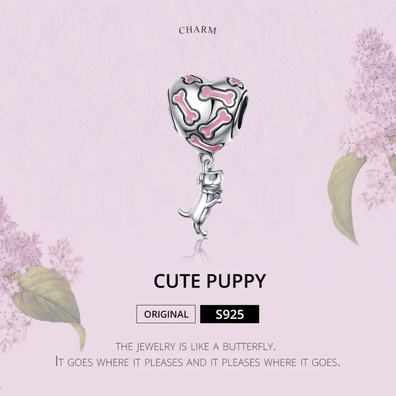 (image for) Pandora Style Silver Cute Puppy Dangle Charm - SCC1199 - View 2