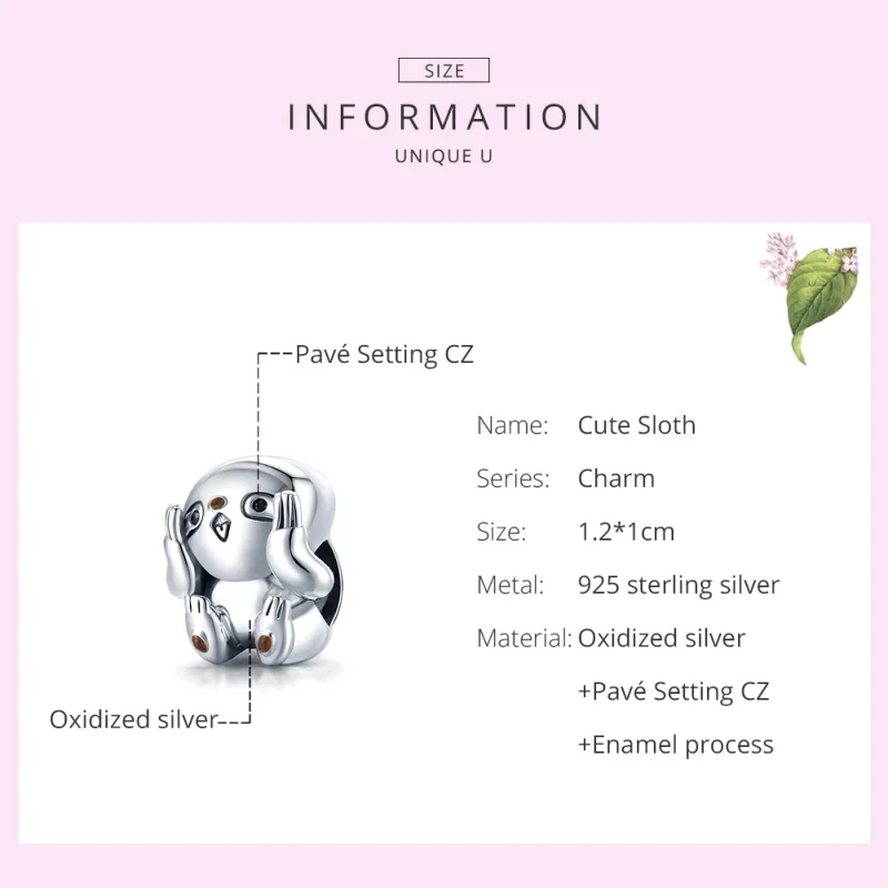 (image for) Pandora Style Silver Cute Sloth Charm - SCC1698 - View 7