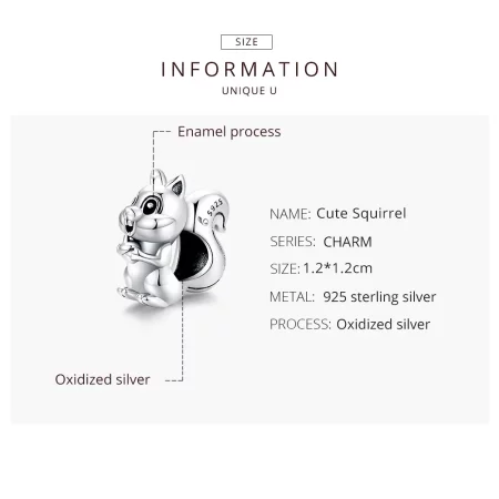 Pandora Style Silver Cute Squirrel Charm - BSC338