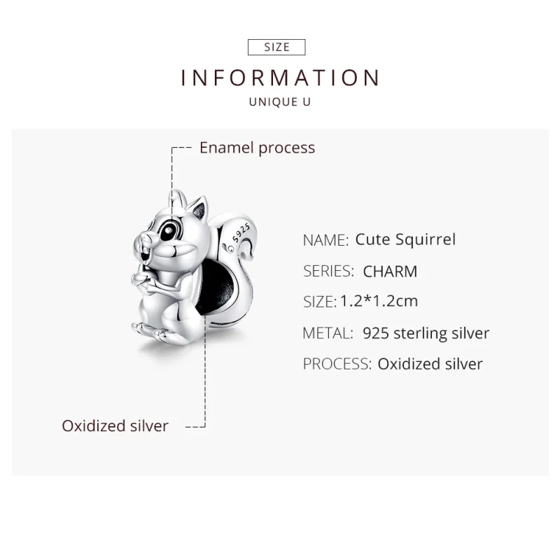 (image for) Pandora Style Silver Cute Squirrel Charm - BSC338 - View 8