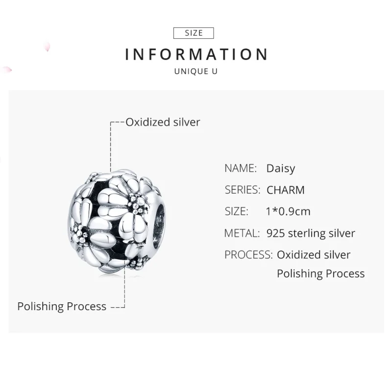 (image for) Pandora Style Silver Daisy Charm - SCC1487 - View 7