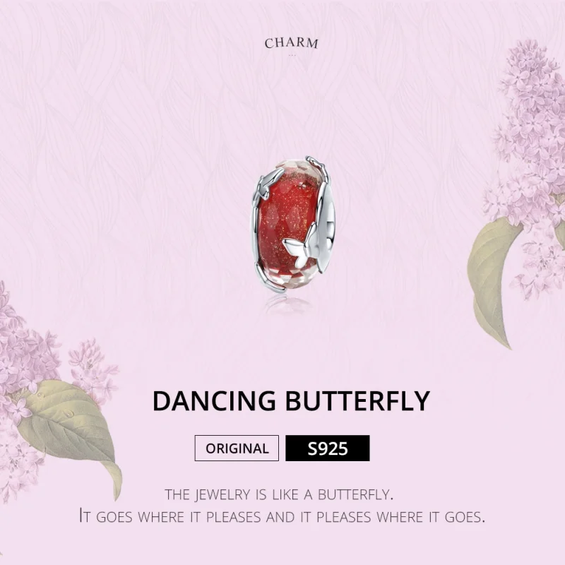 (image for) Pandora Style Silver Dancing Butterfly Murano Glass Charm - SCC1256 - View 3