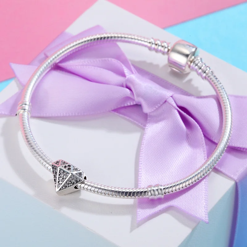 (image for) Pandora Style Silver Diamond Love Charm - SCC397 - View 4