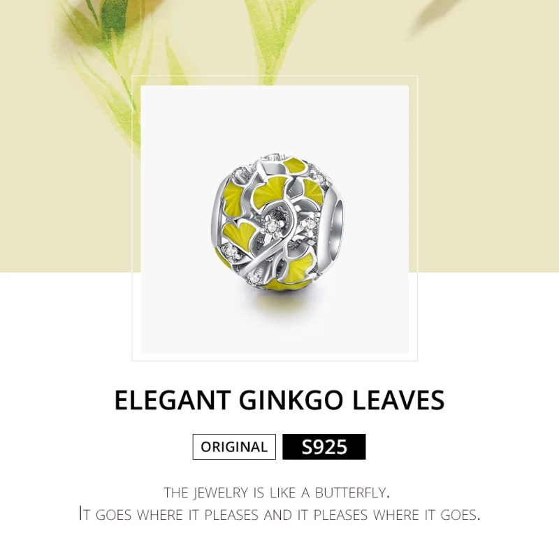 (image for) Pandora Style Silver Elegant Ginkgo Leaves Charm - BSC334 - View 6