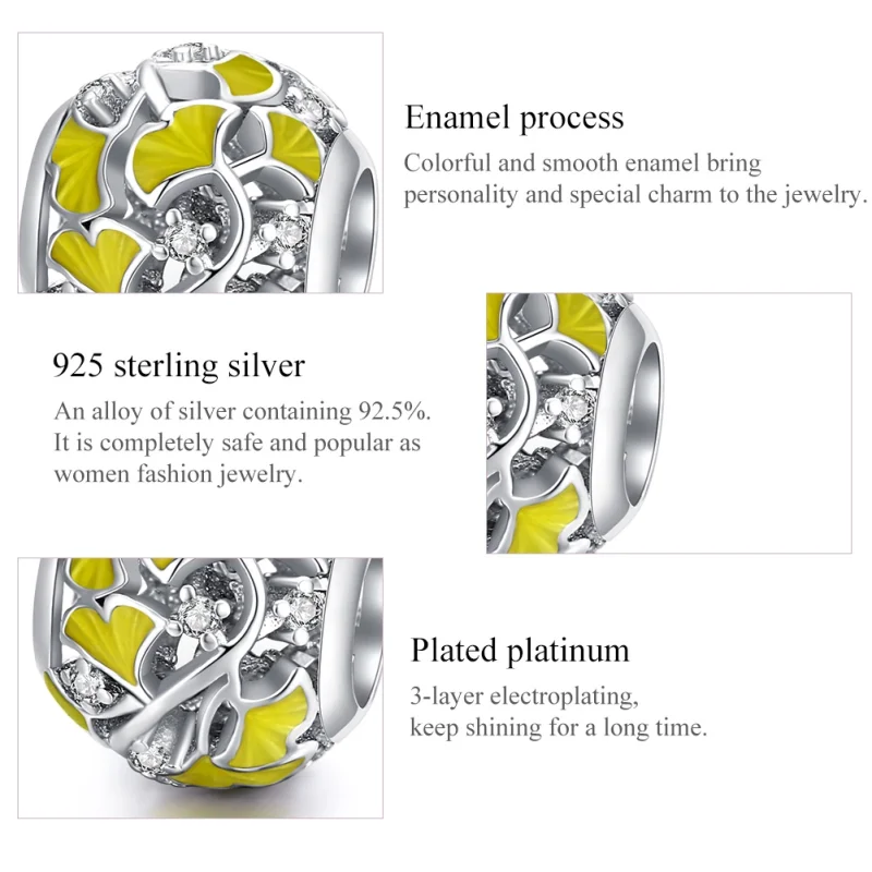 (image for) Pandora Style Silver Elegant Ginkgo Leaves Charm - BSC334 - View 7