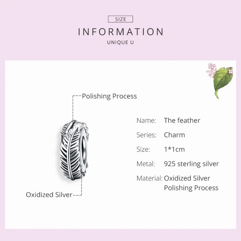 (image for) Pandora Style Silver Feather Spacer - SCC1236 - View 2
