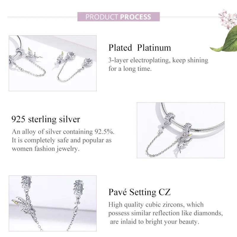 (image for) Pandora Style Silver Flower Elf Safety Chain - SCC1278 - View 2