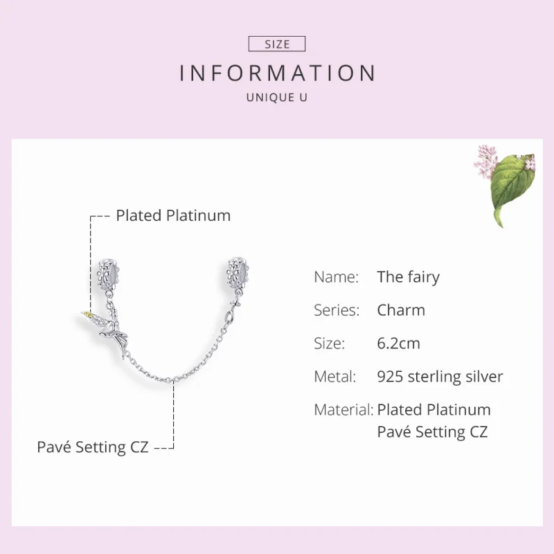 (image for) Pandora Style Silver Flower Elf Safety Chain - SCC1278 - View 4