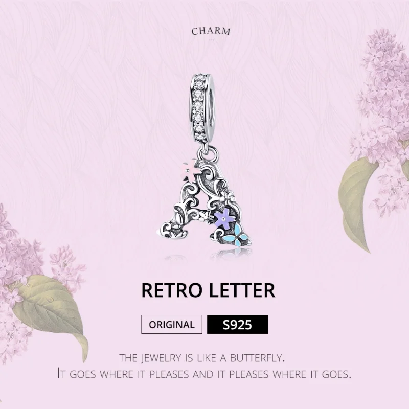 (image for) Pandora Style Silver Flower Letter A Dangle - SCC1273 - View 3