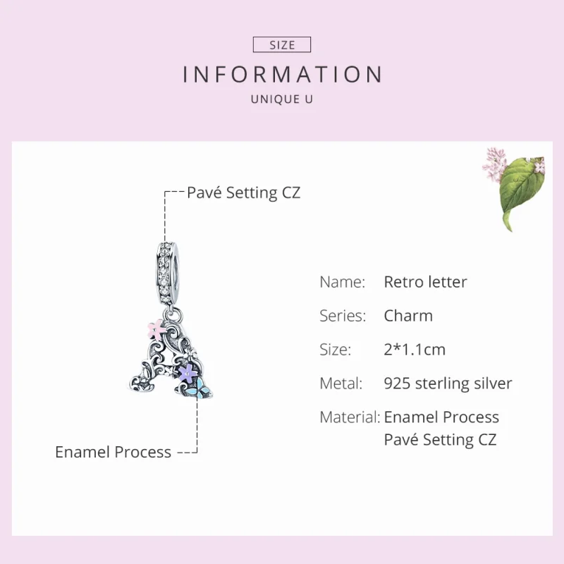 (image for) Pandora Style Silver Flower Letter A Dangle - SCC1273 - View 4