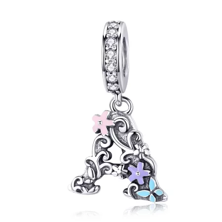 Pandora Style Silver Flower Letter A Dangle - SCC1273