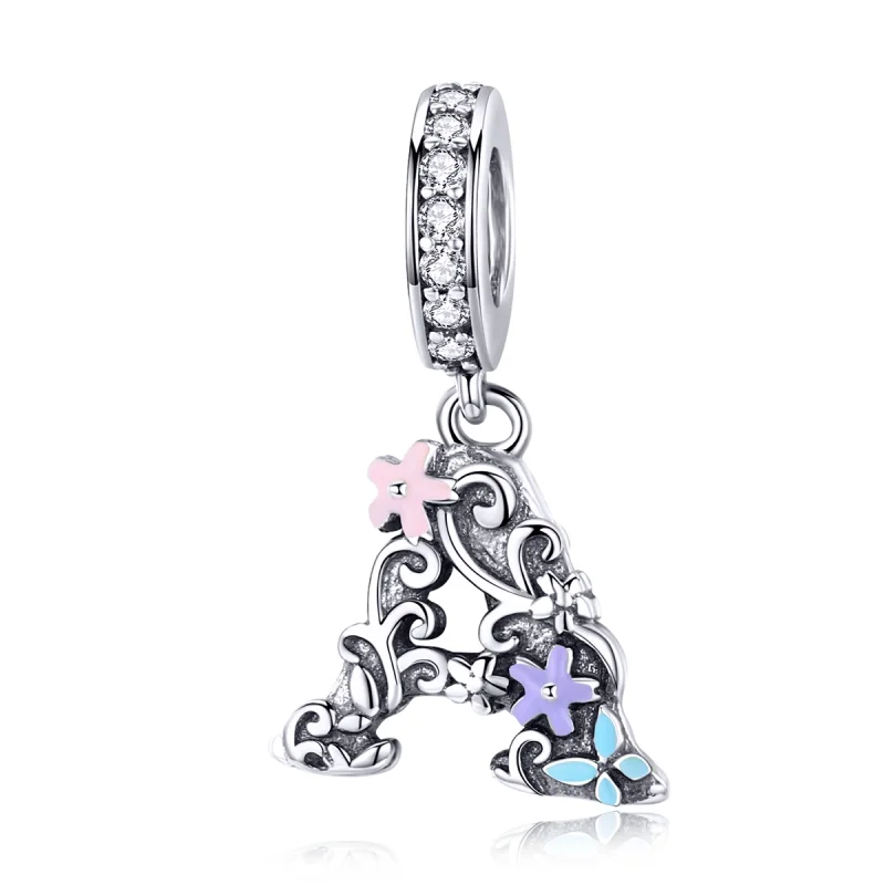 (image for) Pandora Style Silver Flower Letter A Dangle - SCC1273 - Product Image