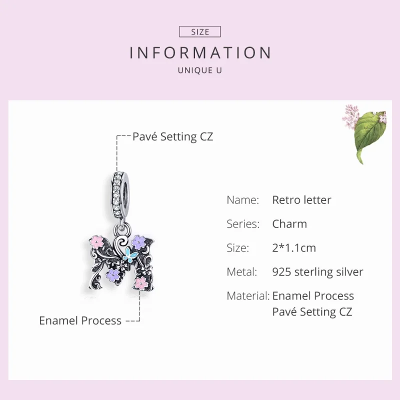 (image for) Pandora Style Silver Flower Letter M Dangle - SCC1274 - View 4