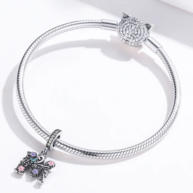 (image for) Pandora Style Silver Flower Letter M Dangle - SCC1274 - View 5