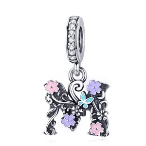 (image for) Pandora Style Silver Flower Letter M Dangle - SCC1274