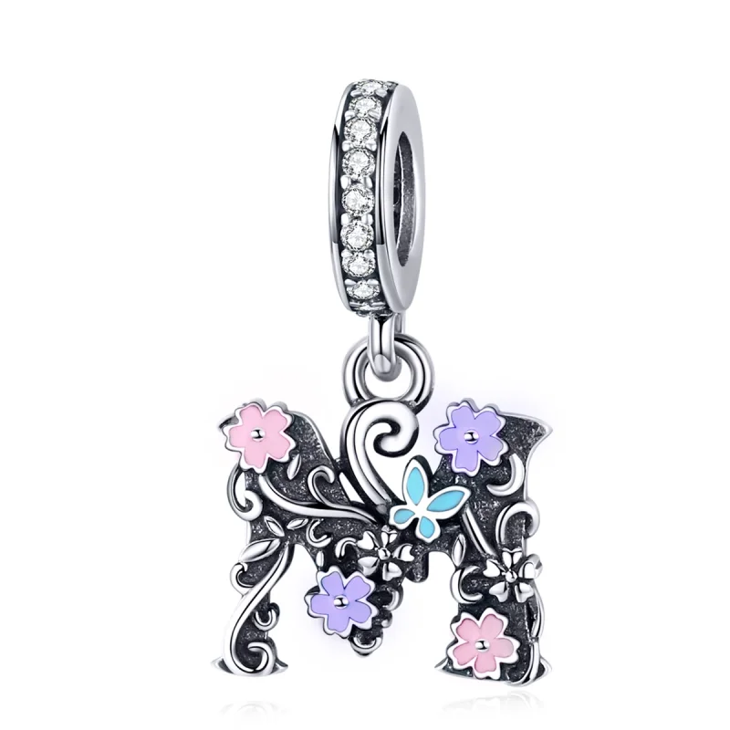 (image for) Pandora Style Silver Flower Letter M Dangle - SCC1274 - Product Image