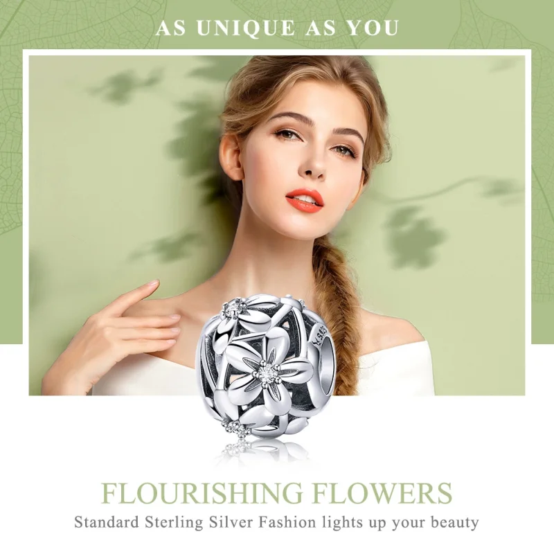 (image for) Pandora Style Silver Flower Shape Charm - SCC729 - View 6