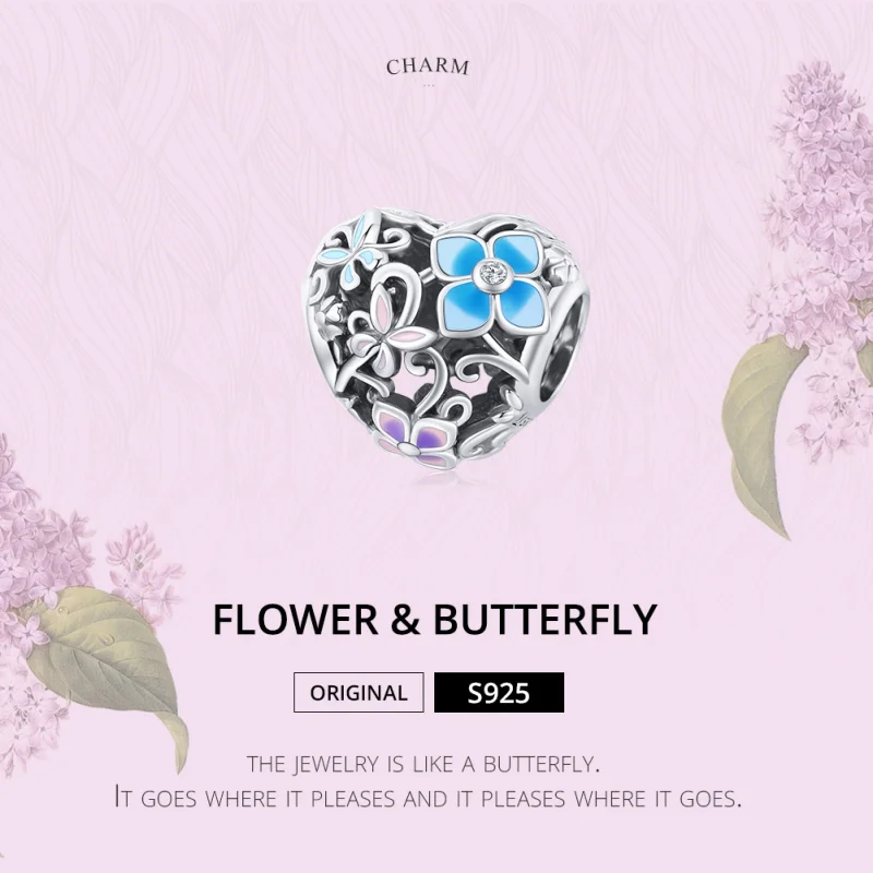 (image for) Pandora Style Silver Flowers And Butterflies Charm - SCC1836 - View 7