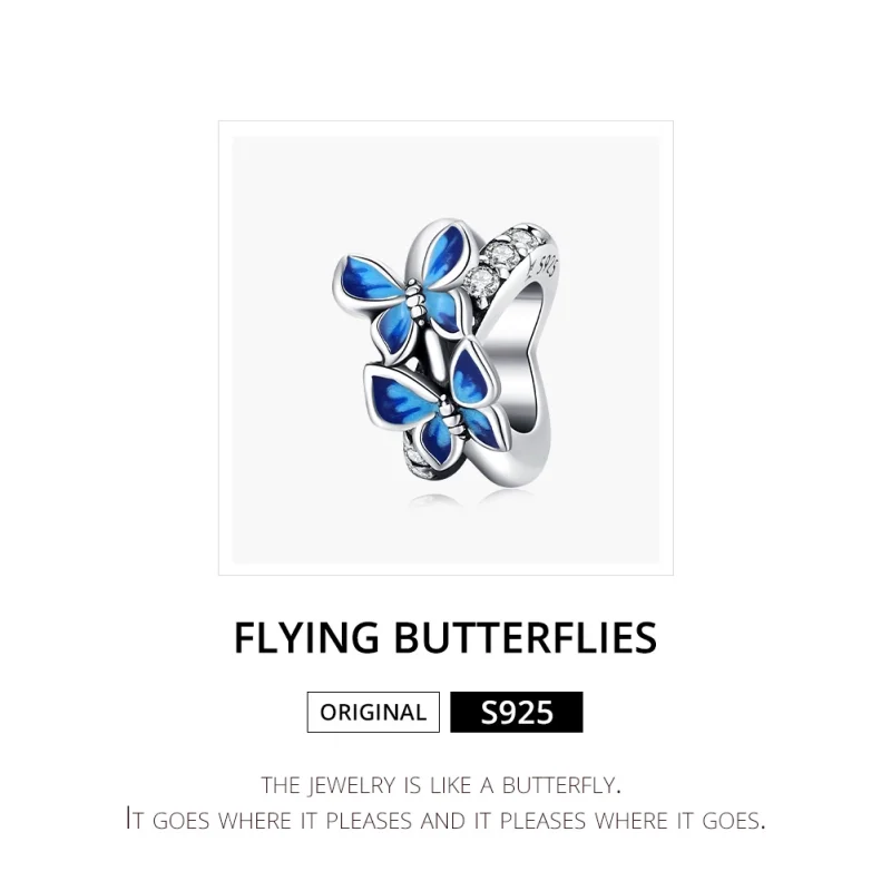 (image for) Pandora Style Silver Flying Butterflies Charm - SCC1731 - View 6