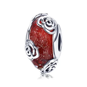 (image for) Pandora Style Silver Fragrant Rose Glass Murano Charm - SCC1030