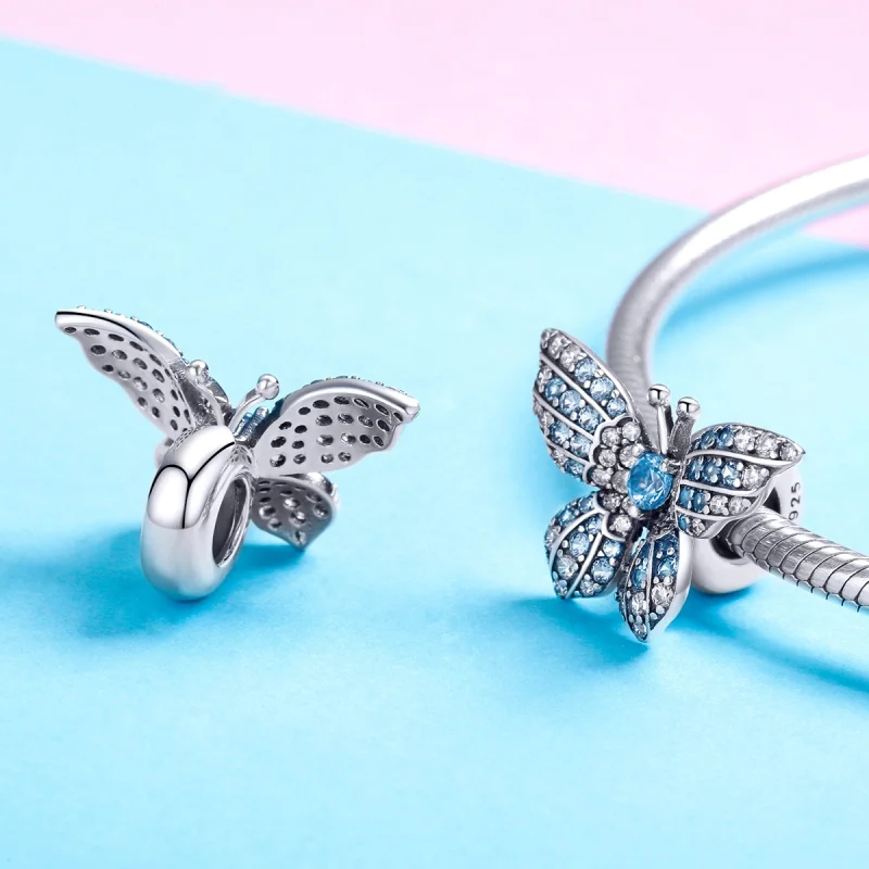 (image for) Pandora Style Silver Glitter Butterfly Charm - BSC061 - View 4