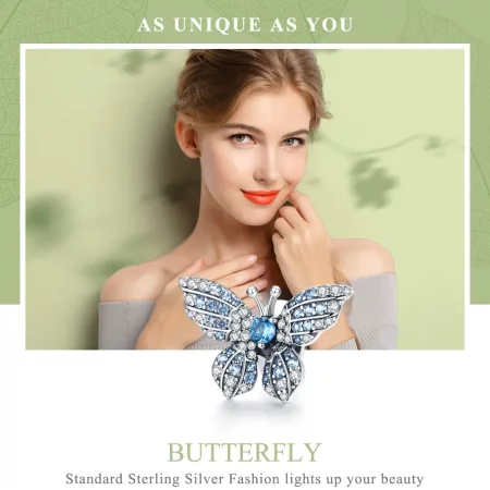 Pandora Style Silver Glitter Butterfly Charm - BSC061