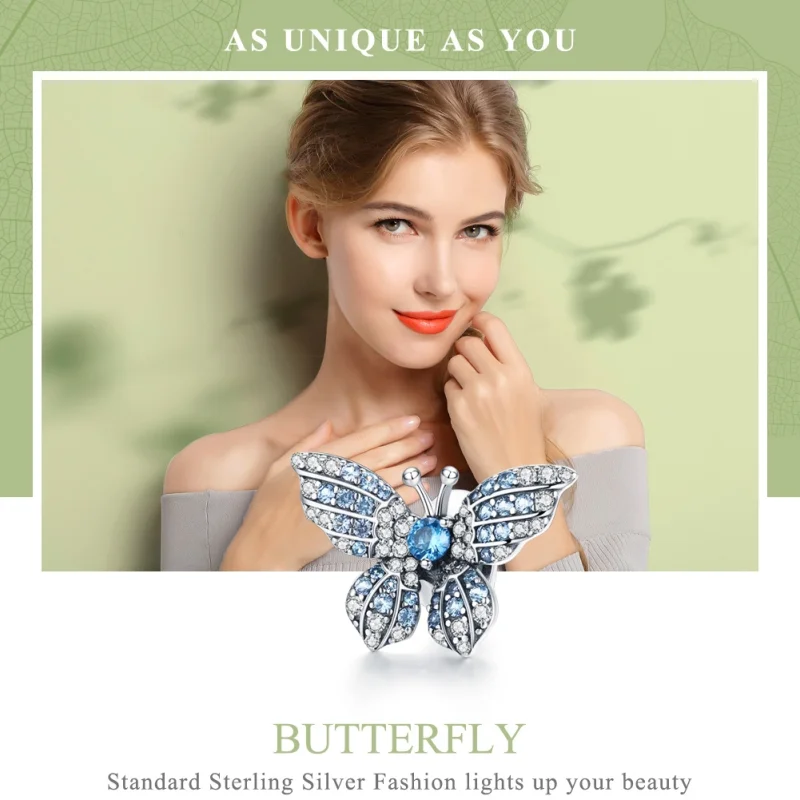 (image for) Pandora Style Silver Glitter Butterfly Charm - BSC061 - View 6