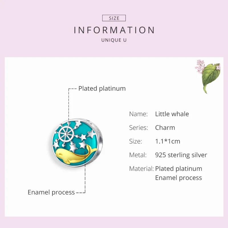 (image for) Pandora Style Silver & Gold-Plated Baby Whale Charm - SCC1296 - View 2