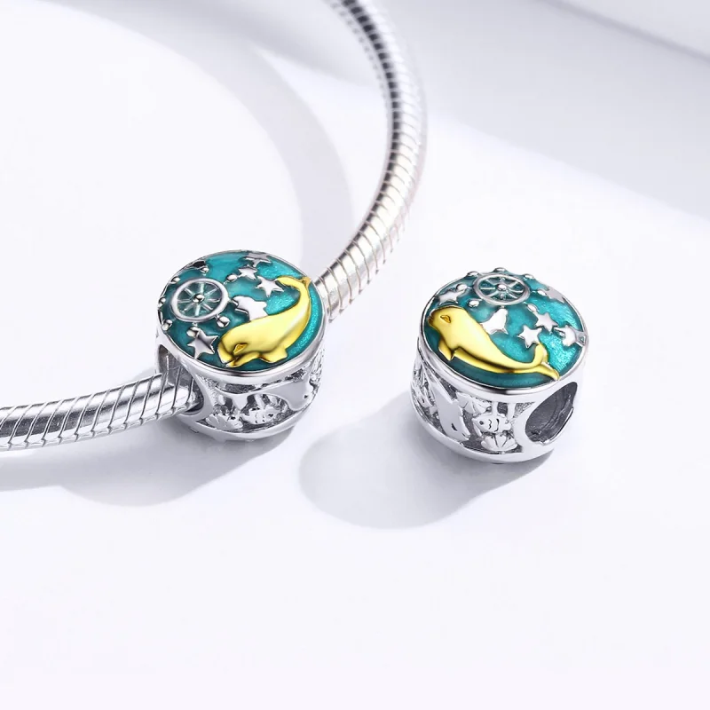 (image for) Pandora Style Silver & Gold-Plated Baby Whale Charm - SCC1296 - View 6