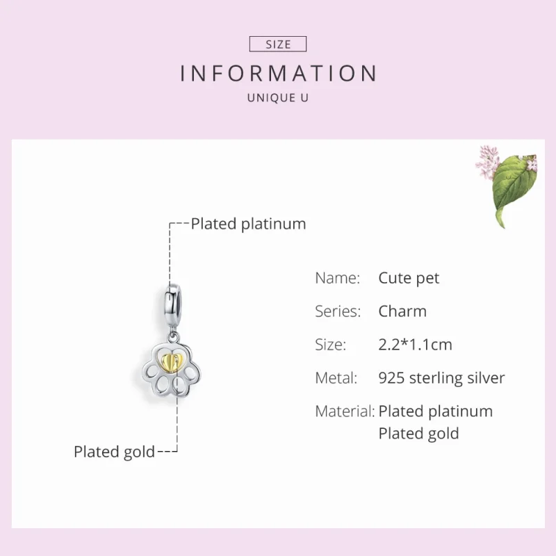 (image for) Pandora Style Silver & Gold-Plated Cure Pet Dangle - SCC1251 - View 4