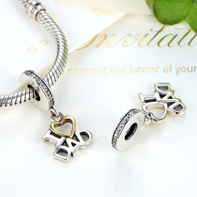 (image for) Pandora Style Silver & Gold-Plated I Love Dad Dangle - SCC052 - View 3