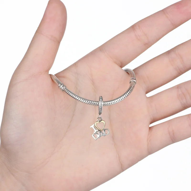 (image for) Pandora Style Silver & Gold-Plated I Love Dad Dangle - SCC052 - View 6