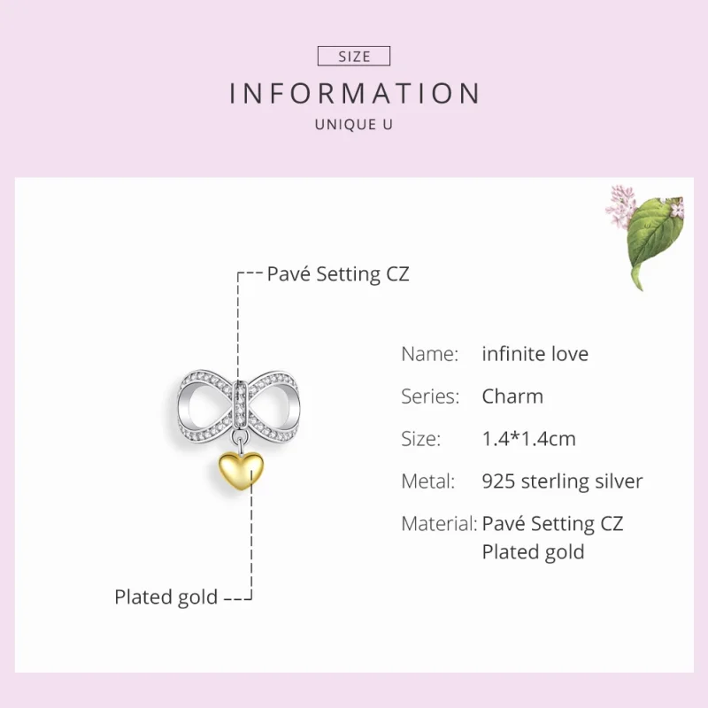 (image for) Pandora Style Silver & Gold-Plated Infinite Love Charm - SCC1300 - View 4