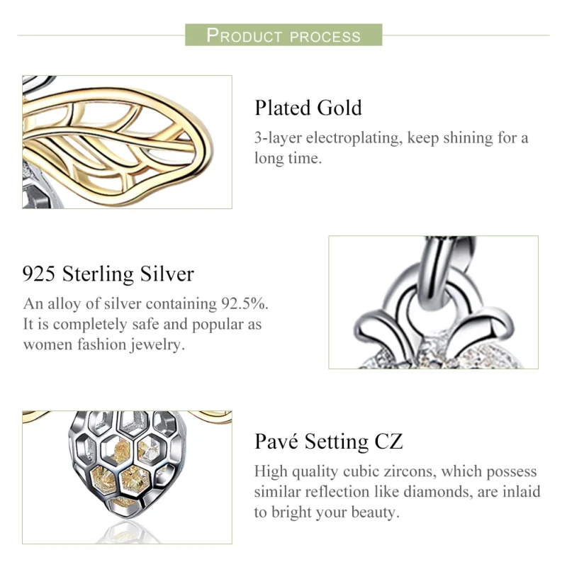 (image for) Pandora Style Silver & Gold-Plated Motion Bee Dangle - SCC1125 - View 2