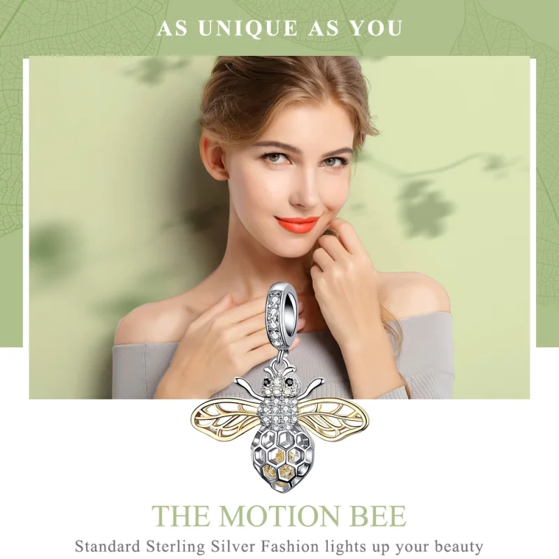 (image for) Pandora Style Silver & Gold-Plated Motion Bee Dangle - SCC1125 - View 3