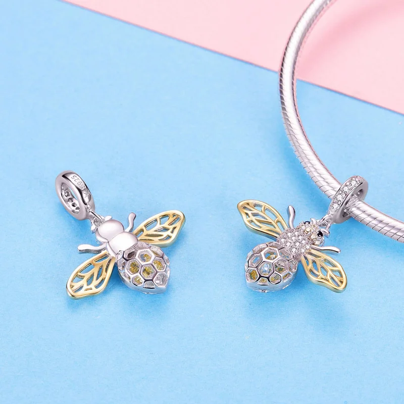 (image for) Pandora Style Silver & Gold-Plated Motion Bee Dangle - SCC1125 - View 7